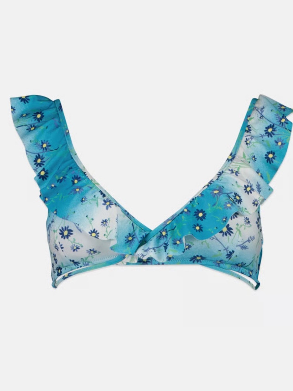 Aerie Turquoise Scoop Swim Top with Floral Trim